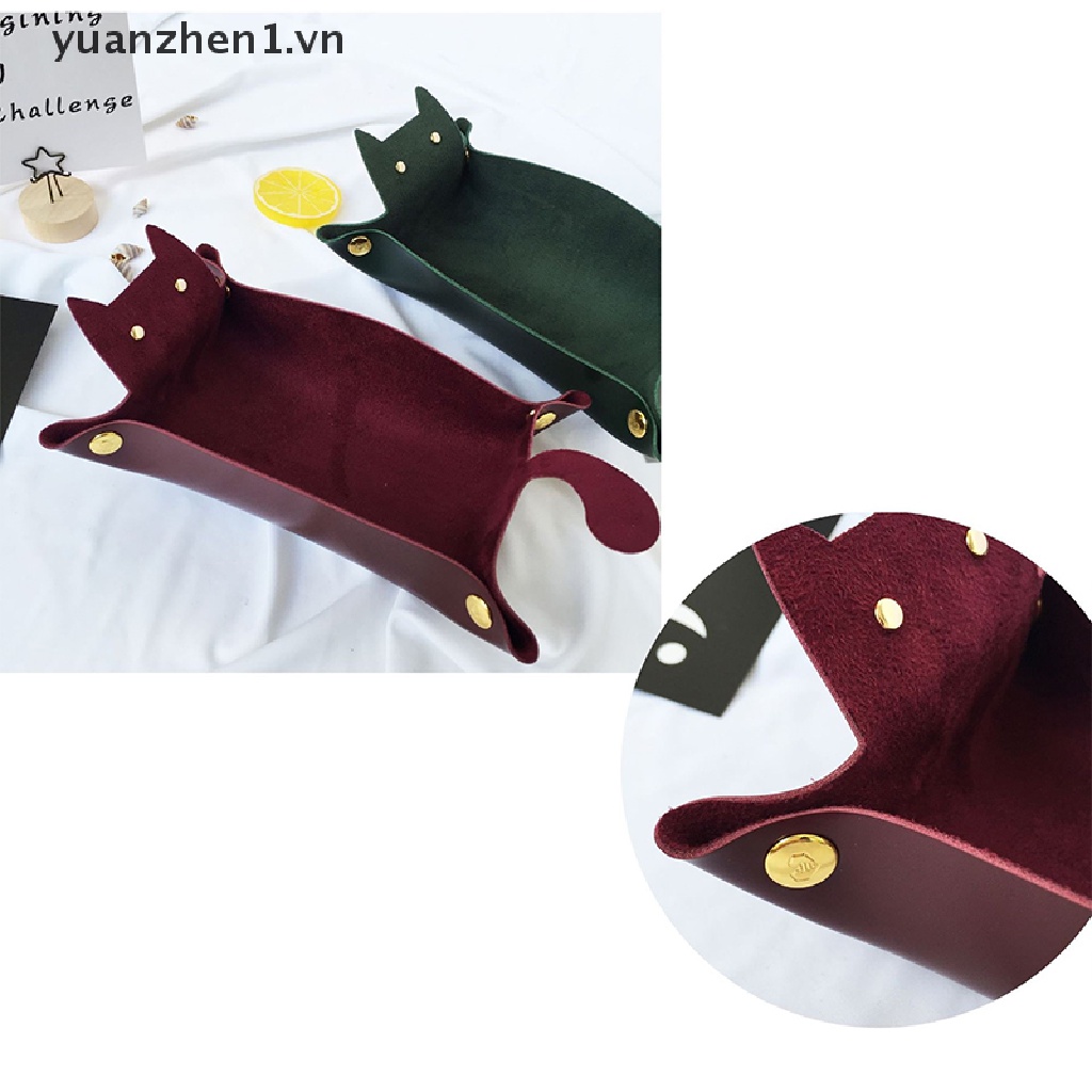 1 Khay Đựng Đồ Dùng Bằng Da Hình Mèo Dễ Thương