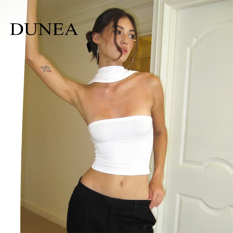 DUNEA Áo Ống Ngắn Hở Vai Không Tay Thời Trang Cho Nữ