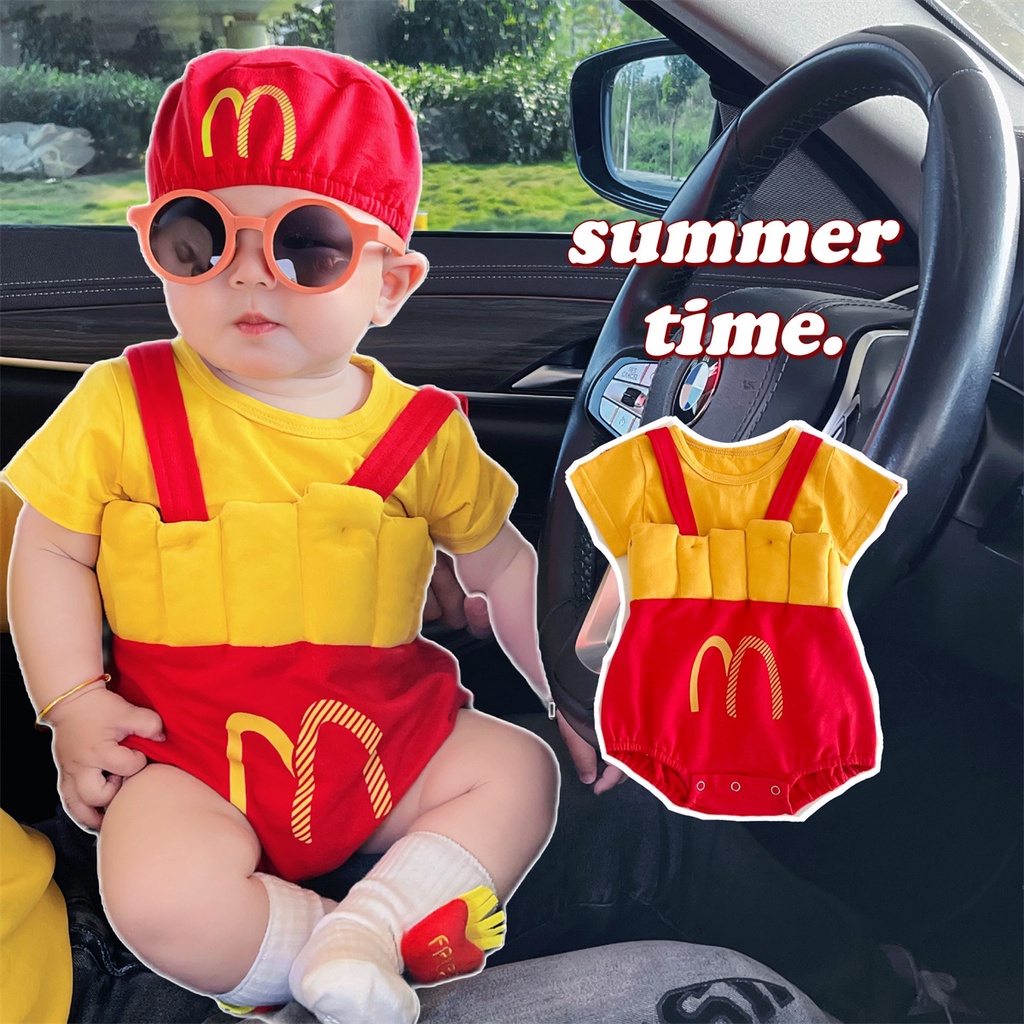 Bộ áo liền quần PINPOO tam giác chất vải cotton in hình khoai tây chiên dành cho bé trai gái
