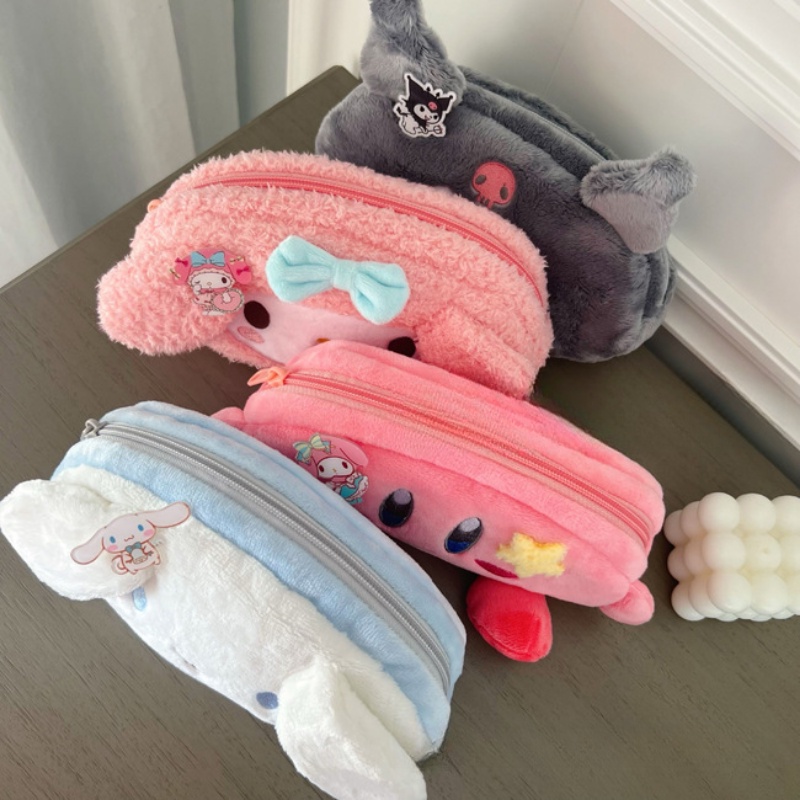 Sanrio Túi Đựng Bút Chì / Mỹ Phẩm Cỡ Lớn Hình Kuromi My Melody Cinnamoroll Nhồi Bông Dễ Thương Cho Học Sinh