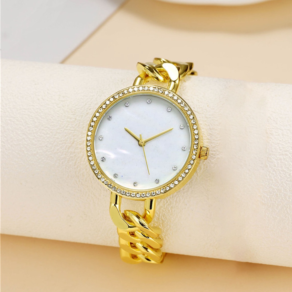 Đồng Hồ Đeo Tay Mặt Tròn Đính Đá Zircon Thời Trang Cho Nữ