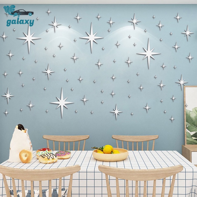 Galaxy Bộ 82 Miếng Dán Tường Tráng Gương Bằng Acrylic Chống Thấm Nước Hình Ngôi Sao Xinh Xắn Trang Trí