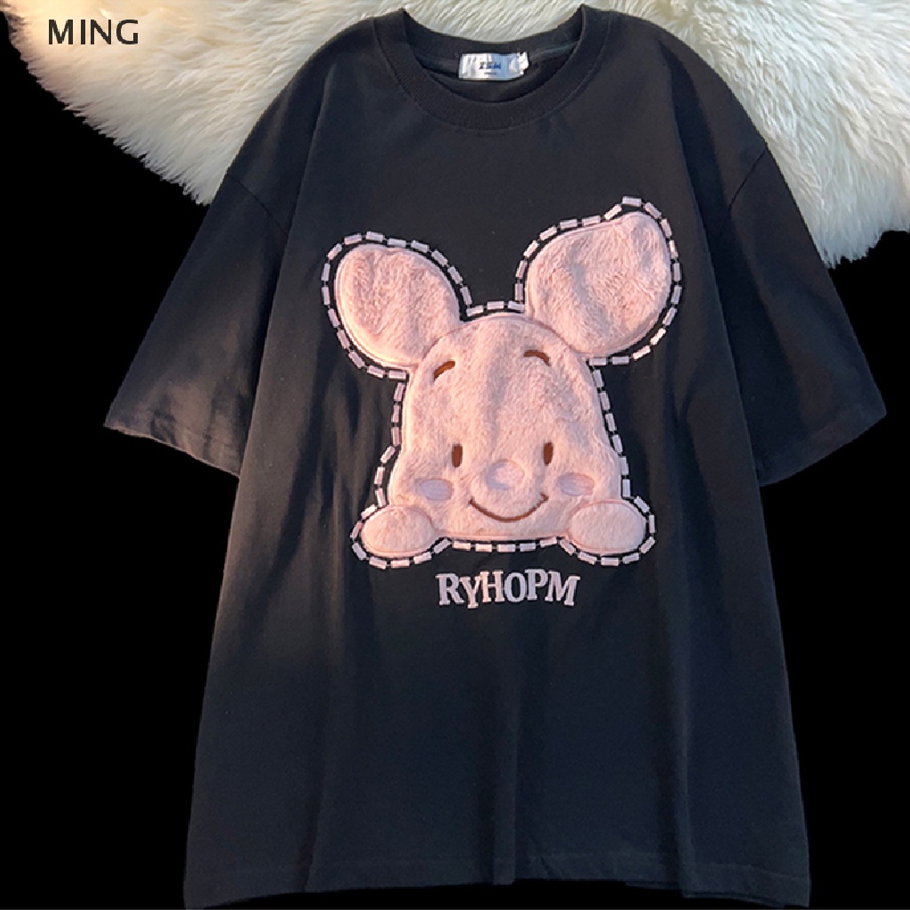 Áo Thun Tay Ngắn Cổ Tròn Dáng Rộng In Hình Chú Heo Hoạt Hình Thời Trang Mùa Hè Cho Nữ