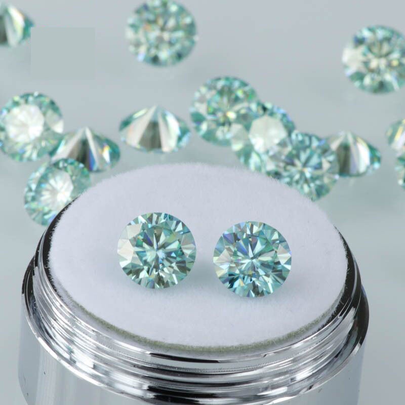 0.5-2 carat màu xanh lá cây nhạt thực Mosang kim cương tròn Moissanite trần đá