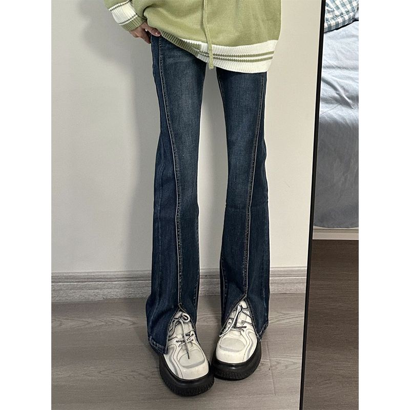 Quần Jean Nữ Lưng Cao Ống Đứng Xẻ Tà Phong Cách Hong Kong Thời Trang Mùa Hè