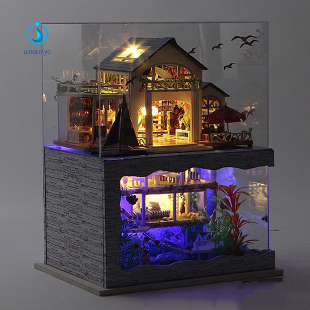 Mô Hình Nhà Búp Bê Hai Lớp Có Đèn LED DIY