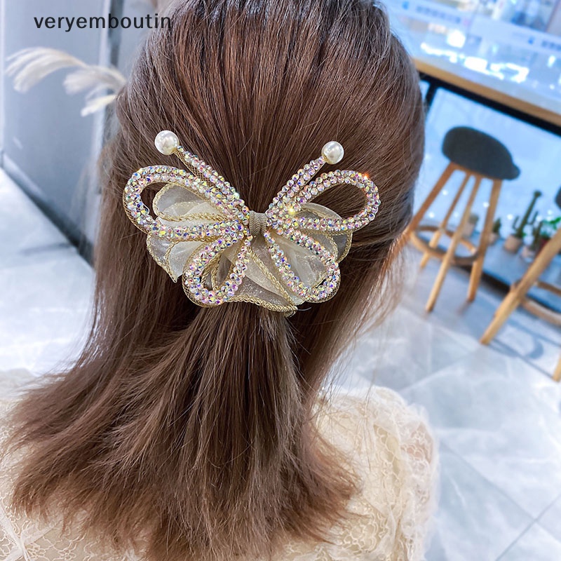 Dây Cột Tóc Co Giãn Đính Đá Hình Nơ Lớn Thanh Lịch Cho Nữ