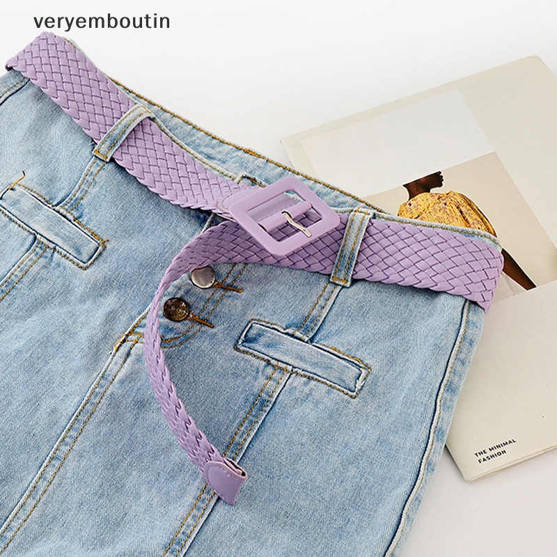Thắt Lưng Bện Dây Khóa Vuông Màu Kẹo Đơn Giản Thời Trang Hàn Quốc Cho Nữ