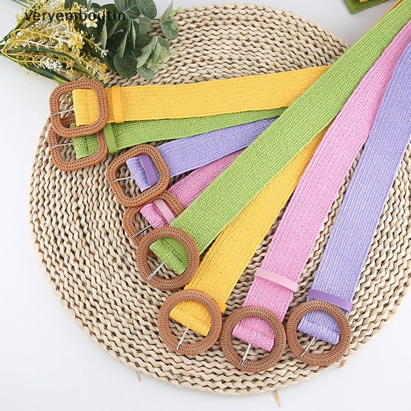 Thắt Lưng Bện Sợi Rơm PP Bản Rộng Co Giãn Có Khóa Vuông Phong Cách Bohemia Thời Trang Cho Nữ