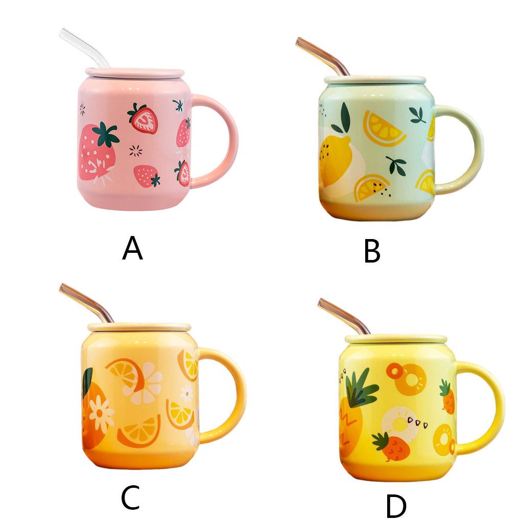 Cốc Uống Nước Có Nắp Đậy Và Ống Hút Họa Tiết Trái Cây Hoạt Hình Dễ Thương
