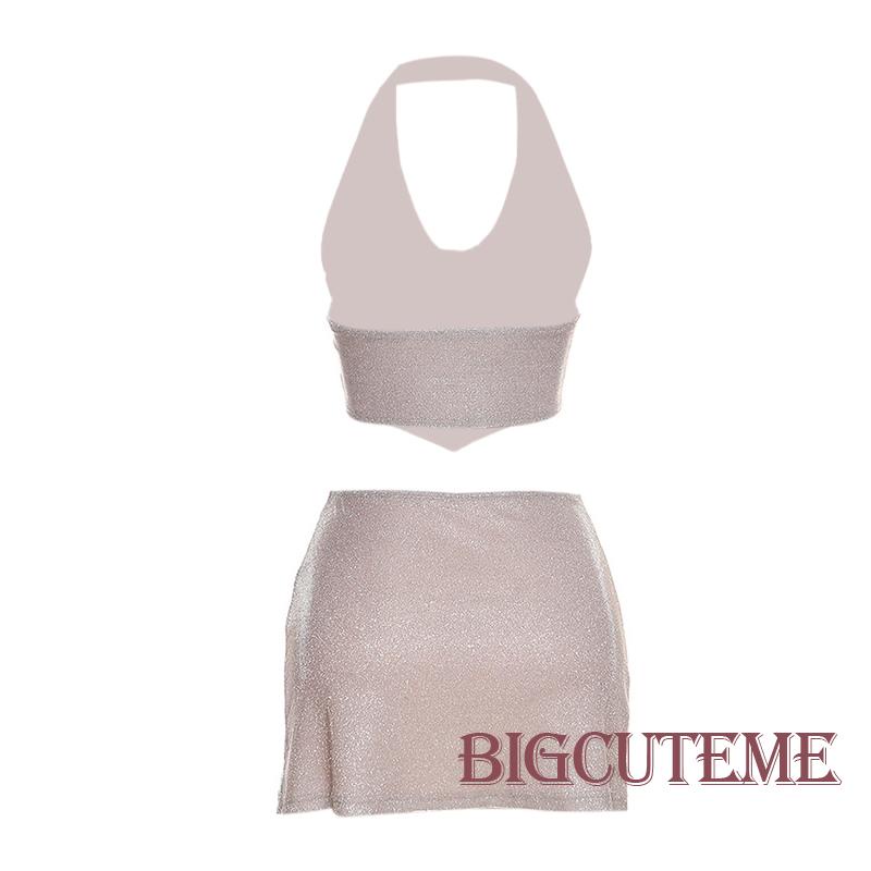 Bộ Trang Phục 2 Mảnh Gồm Áo Cổ Yếm Hở Lưng + Chân Váy Mini Ôm Dáng Thời Trang Mùa Hè Cho Nữ