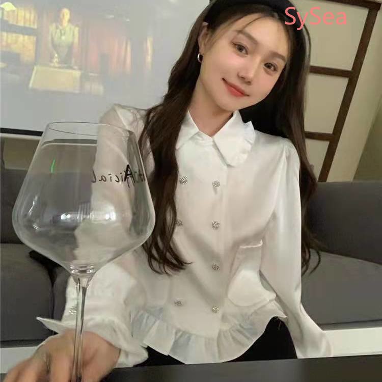 Áo Kiểu Cổ Búp Bê Phối Ren Phong Cách Hàn Quốc Thanh Lịch Cho Nữ