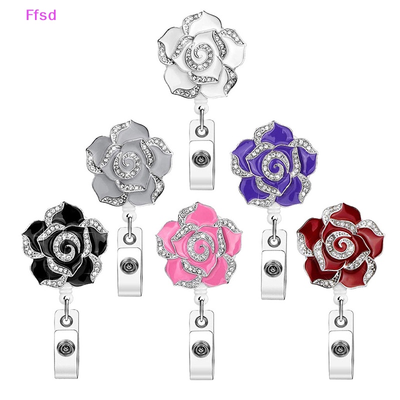 {Ffsd} Bán Chạy * Kẹp Giữ Thẻ Tên ID Hình Hoa Hồng Có Thể Thu Gọn