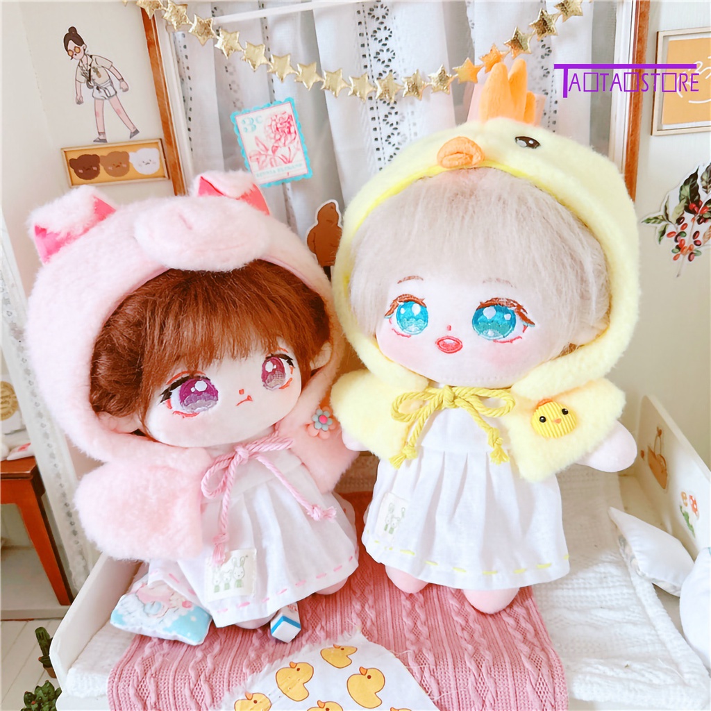 1 Bộ Trang Phục Cotton Gồm Áo + Nón + Khăn Choàng + Gấu / Thỏ 20cm Dễ Thương Cho Búp Bê