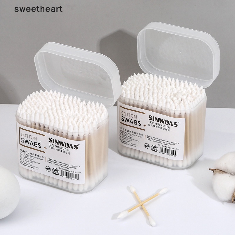 100/200PCS dùng một lần nhà kép đầu tai làm sạch trang điểm Bông Swabs Chồi New