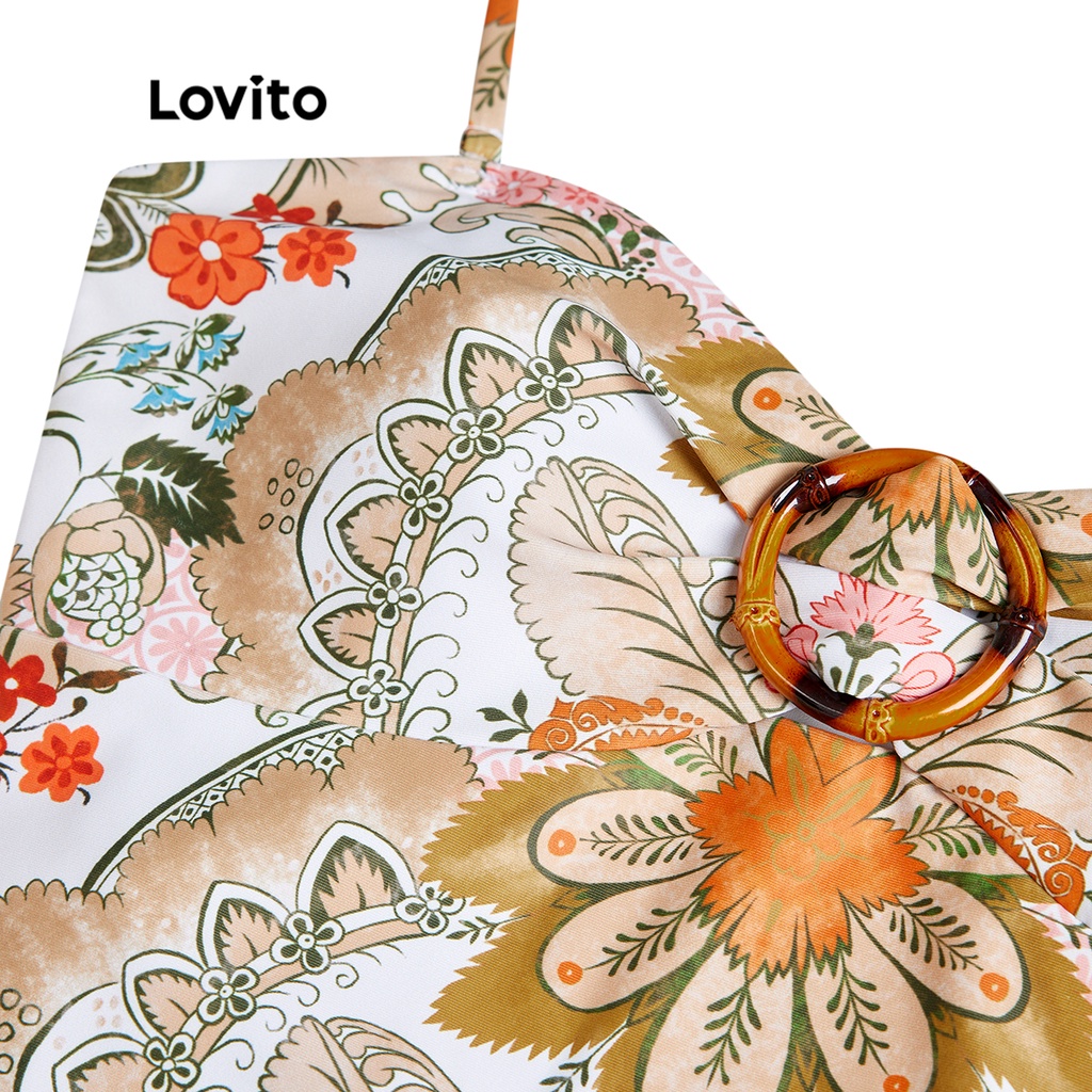 Đồ bơi một mảnh Lovito họa tiết hoa paisley cổ điển cơ bản buộc dây mặc thường ngày cho nữ L50AD014 (nhiều màu sắc)