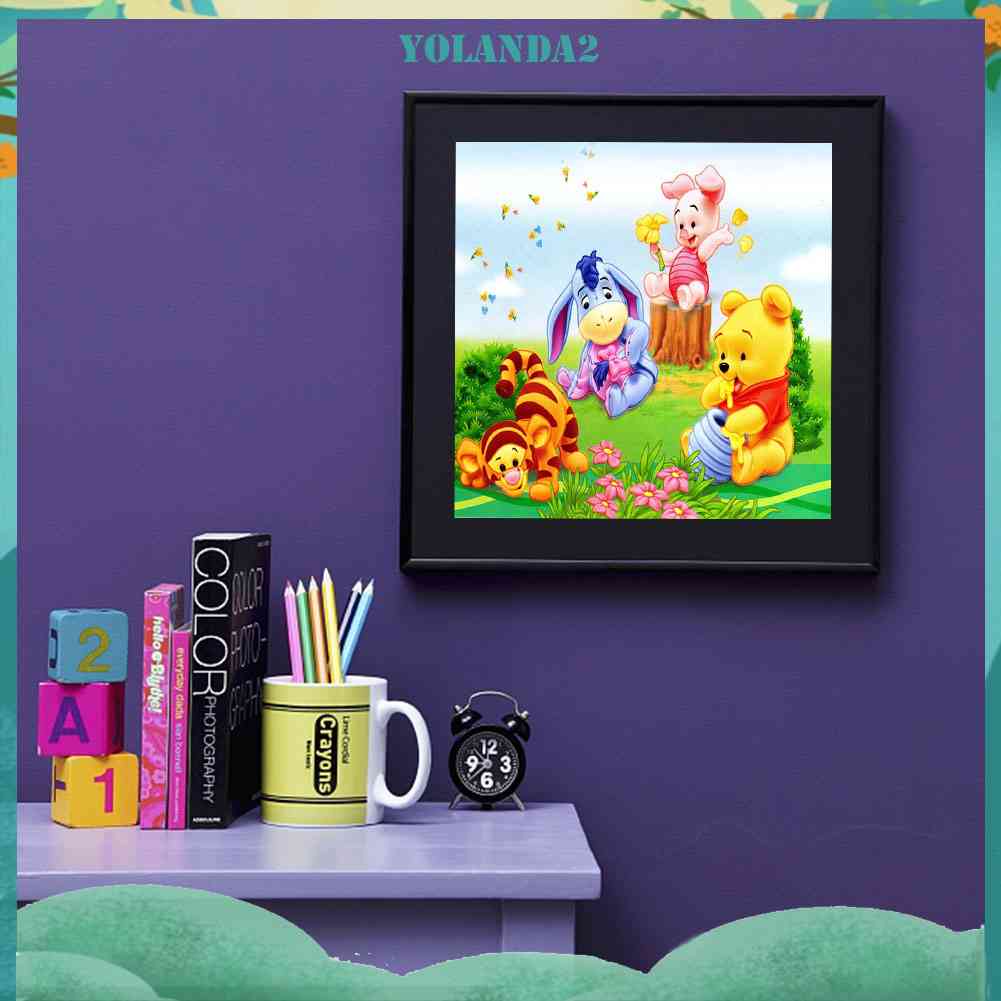 Tranh Đính Đá Kim Cương Toàn Bộ Tròn Hình Winnie the Pooh Và Hổ Trang Trí Nhà Cửa