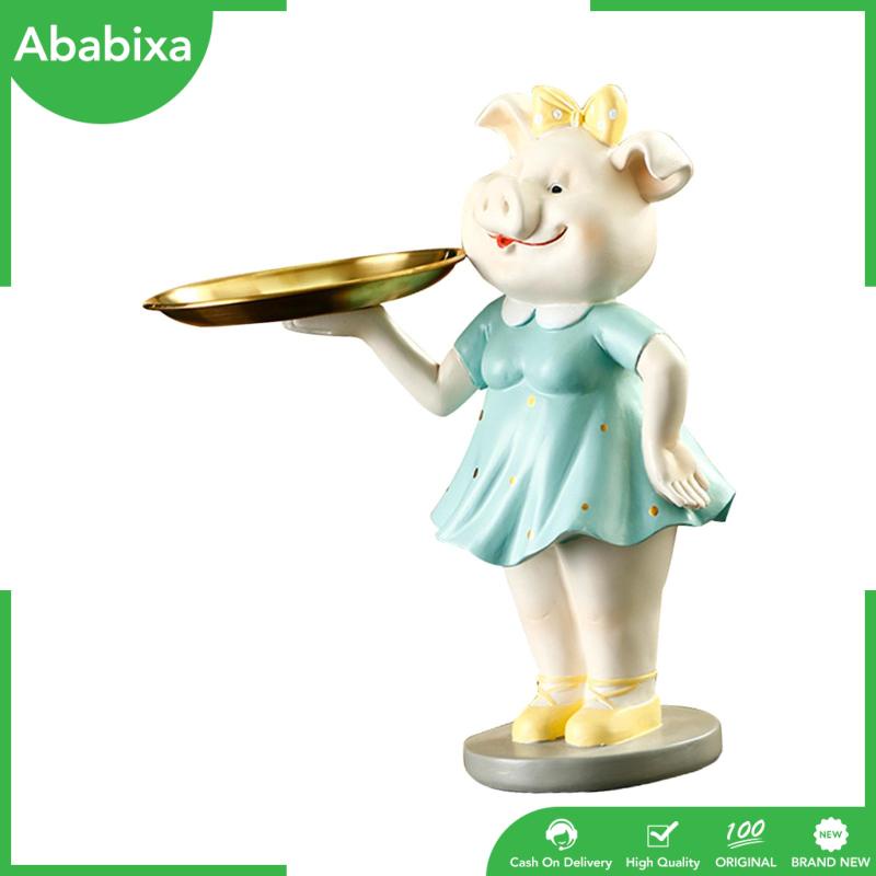 [Ababixa] Tượng Heo Con Kèm Khay Đựng Chìa Khóa Và Khay Điêu Khắc Nghệ Thuật Để Bàn Phòng Khách Nhà Hàng