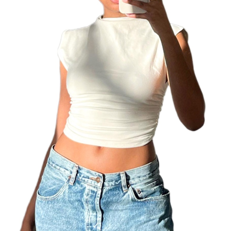 Áo Sát Nách Cổ Tròn Xếp Ly Màu Sắc Thời Trang Mùa Hè Xinh Xắn Cho Nữ