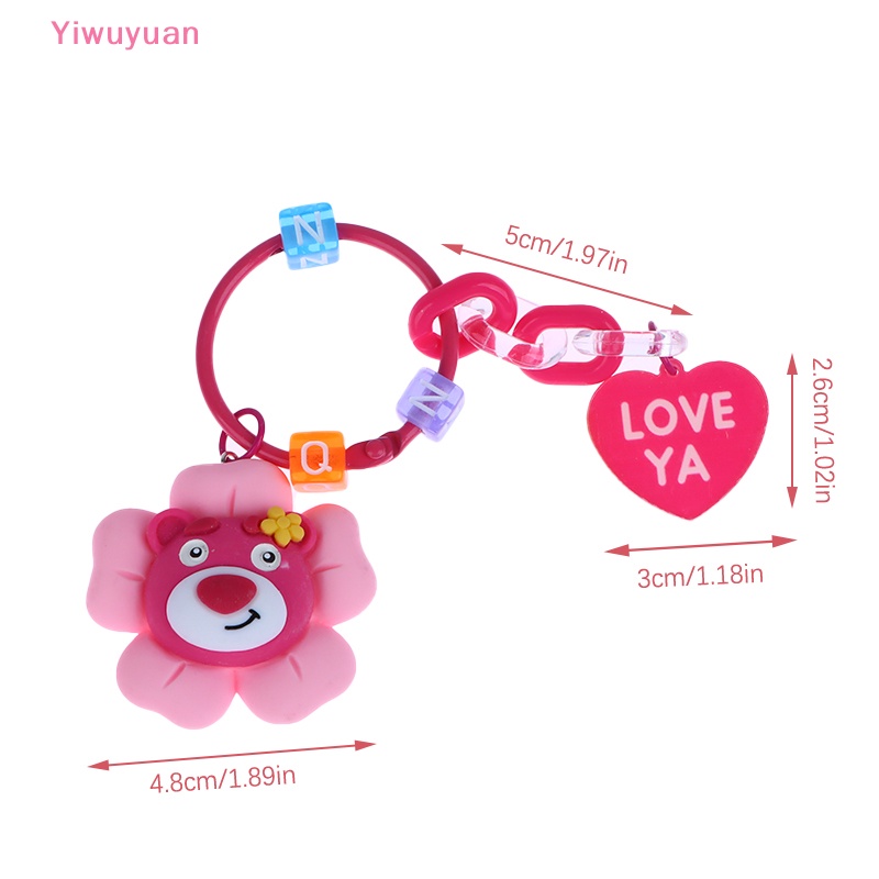 < Yiwuyuan > Móc Chìa Khóa Resin Hình Gấu Dâu Tây Hoạt Hình Dễ Thương DIY Trang Trí Túi Xách Xe Hơi Mới