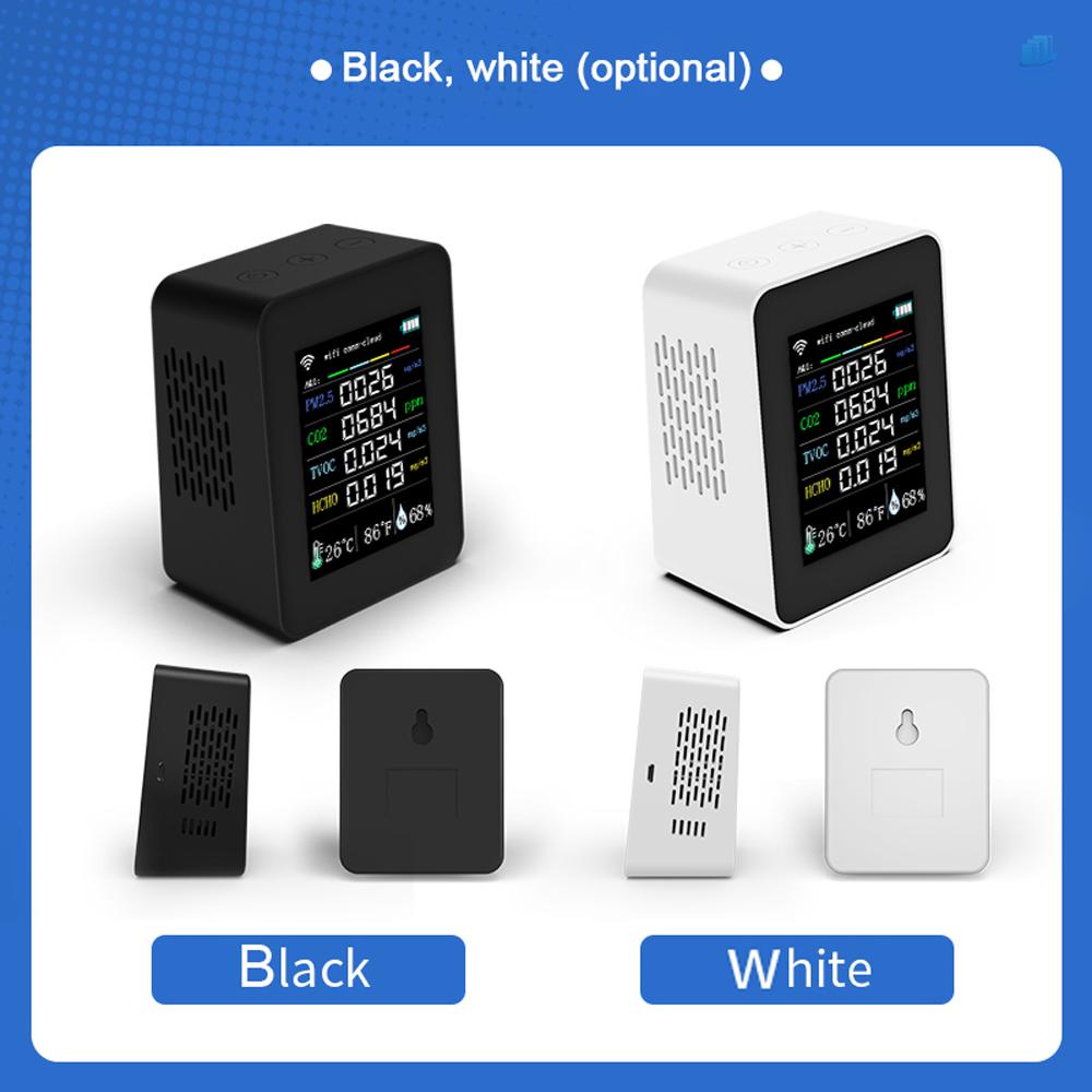 Máy Đo Độ Ẩm Không Khí Kết Nối Wifi 7 Trong 1 PM2.5 CO2 TVOC HCHO AQI 2.8inch TFT Chất Lượng Cao