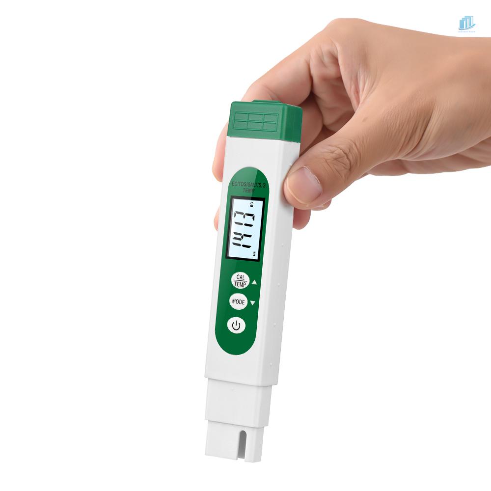 Bút Phân Tích Chất Lượng Nước 5 Trong 1 Đa Năng EC / TDS / S.G / SALT / Thử Chất Lượng Nước Có Màn Hình LCD Kỹ Thuật Số
