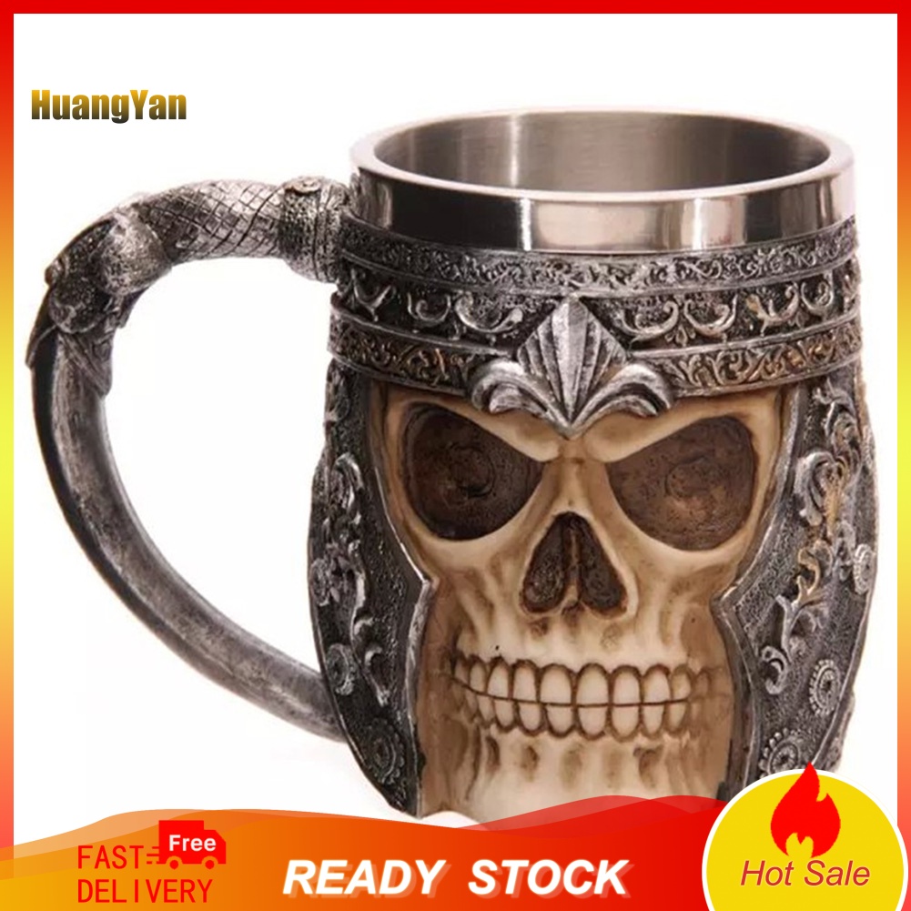 Cốc Uống Bia / Cà Phê Bằng Thép Không Gỉ In Hình Đầu Lâu Viking Dành Cho Nam
