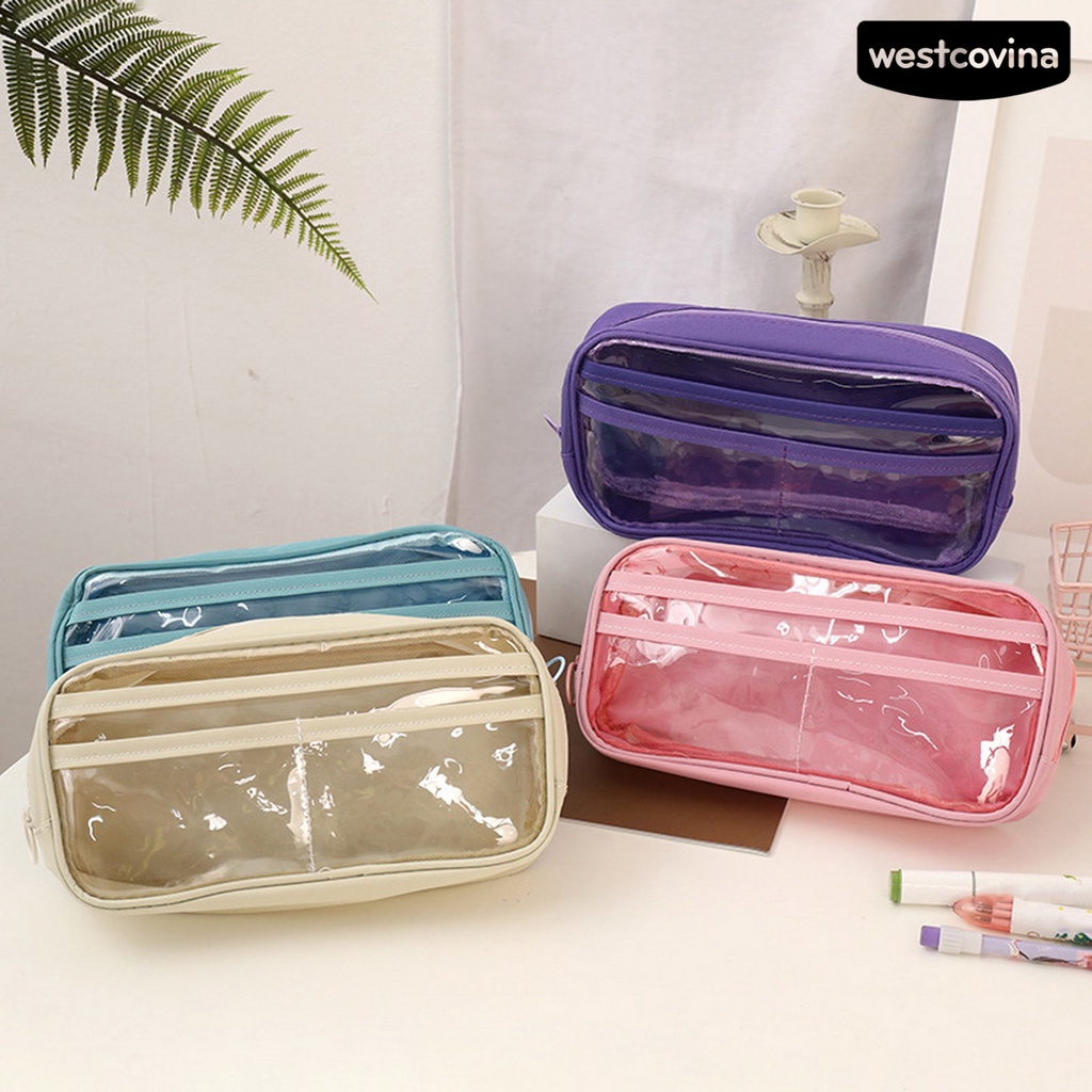 [COD]♪Túi Đựng Bút Trong Suốt Nhiều Ngăn Có Khóa Kéo Tiện Dụng