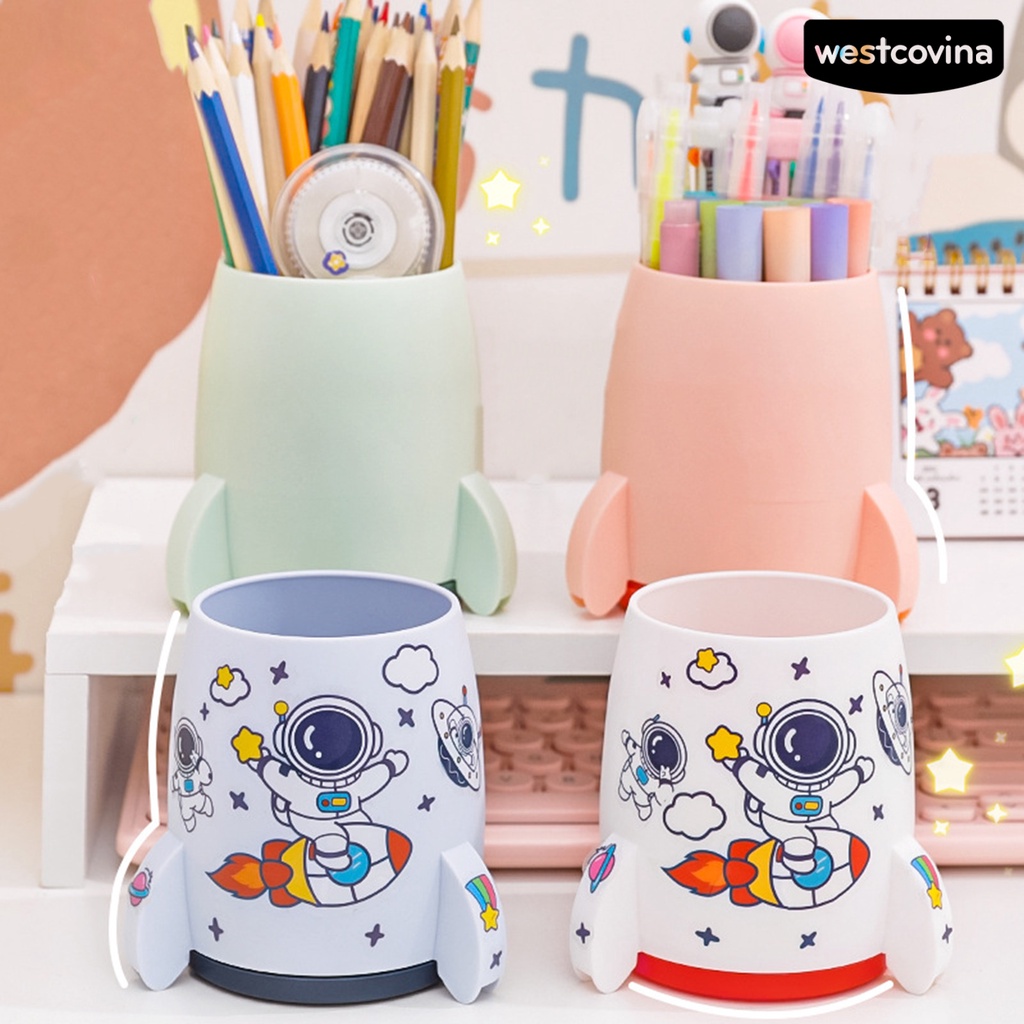 [COD]♪Hộp Đựng Bút Bằng PP Họa Tiết Hoạt Hình Tên Lửa Đa Năng Tiện Dụng