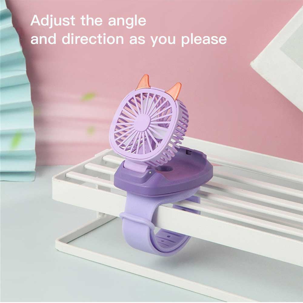 Quạt Nhỏ Đeo Cổ Tay Hình Đồng Hồ Hoạt Hình Sáng Tạo Hai Cổng Sạc usb