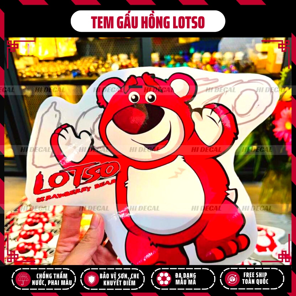 Tem Gấu Dâu Losto dán xe, trang trí ipad, điện thoại | TMN-H005 | Decal cao cấp chống nước, chống phai màu