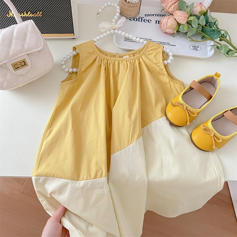 Hàng Có Sẵn Đầm Sát Nách Phối Màu Phong Cách Phương Tây Dễ Thương Thời Trang Mùa Hè Cho Bé Gái