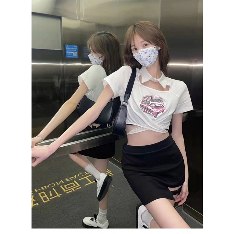 Áo baby tee Thun croptop Cotton Nguyên Chất Buộc Dây Cổ polo Dáng Ôm Tay Ngắn Thời Trang Mùa Hè Cho Nữ