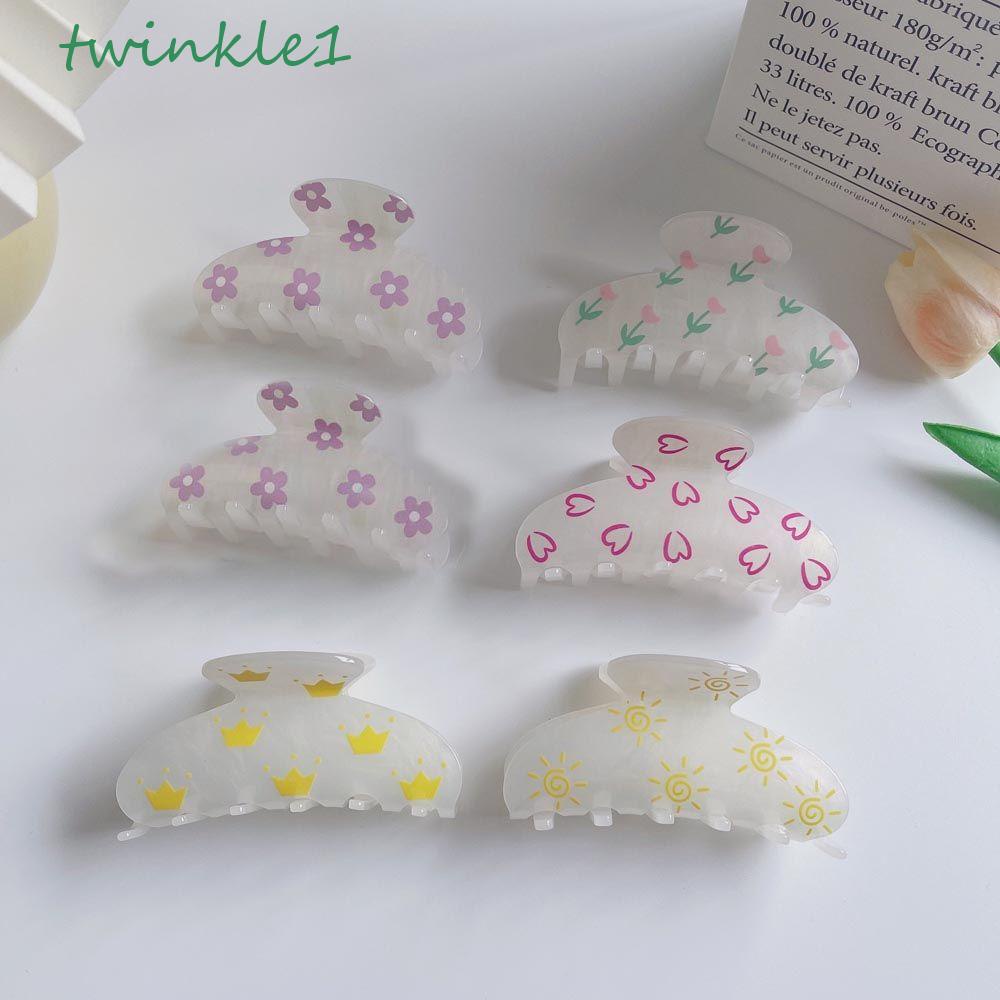 Kẹp Tóc Hình Hoa Tulip / Trái Tim / Cá Mập Bằng Acrylic Lấp Lánh Kiểu Vintage Cho Nữ