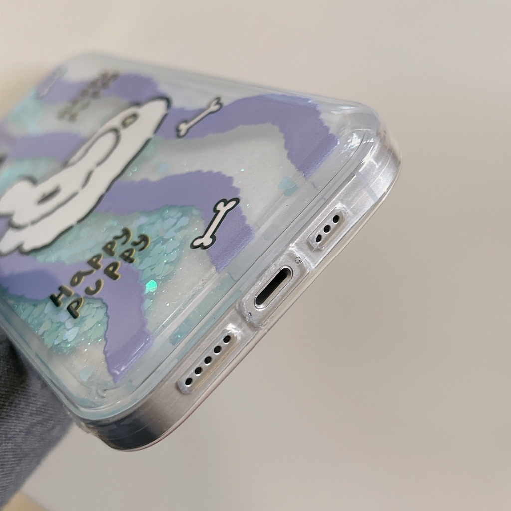 Ốp Điện Thoại TPU Dẻo Họa Tiết Hoạt Hình Chú Chó Có Nước Kim Tuyến Lấp Lánh Cho iPhone11 12 13 14 Pro Max
