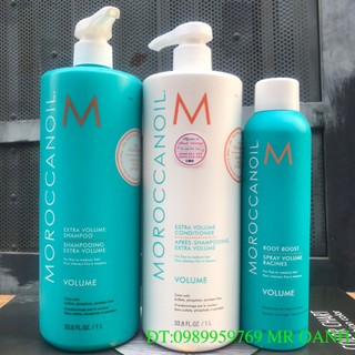 COMBO Gội Xả Xịt tăng phồng tóc Root Boost Moroccanoil Extra Volume 1000mlx2/250ML