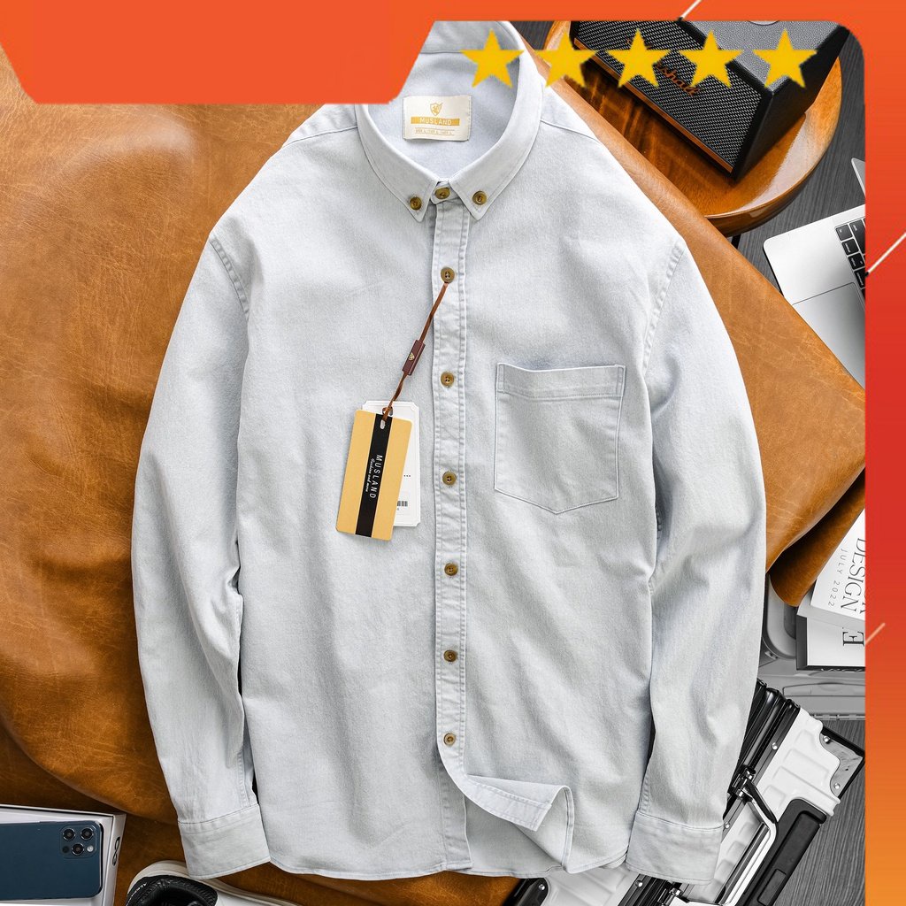 HÀNG VNXK - Áo sơmi Denim Musland Xám Trắng chất denim shop bán làm bao khách hàng mê mẫn - - SMML1i - -