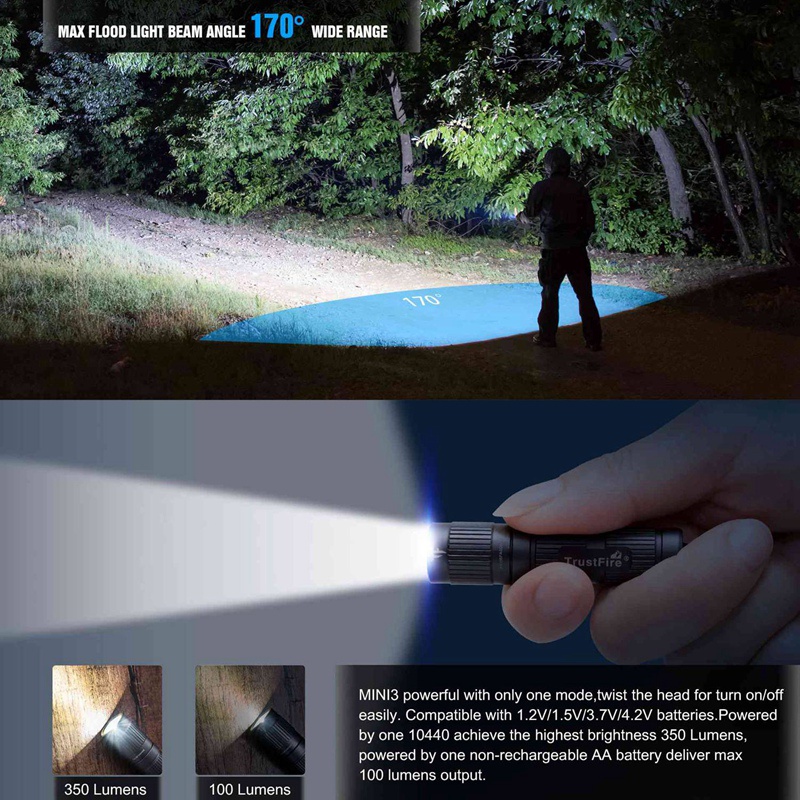 Đèn Pin Mini3 Edc Chống Thấm Nước 10440 / Aaa Tiện Dụng Khi Đi Cắm Trại