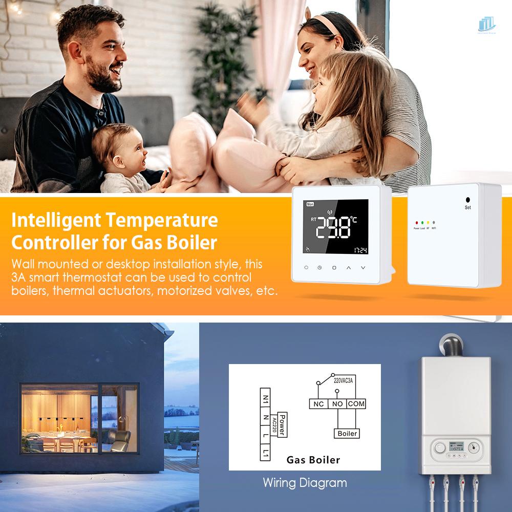 Bộ Điều Khiển Nhiệt Độ Thông Minh 3A Kỹ Thuật Số &amp; Bộ Nhận Tín Hiệu Cho Gas Boiler Motorized Có Van Lập Trình Tuần