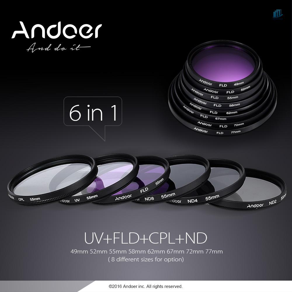 ANDOER Bộ Kính Lọc UV + CPL + FLD + ND (ND2 ND4 ND8) 49mm Kèm Túi Đựng / Nắp Ống Kính / Khăn Lau