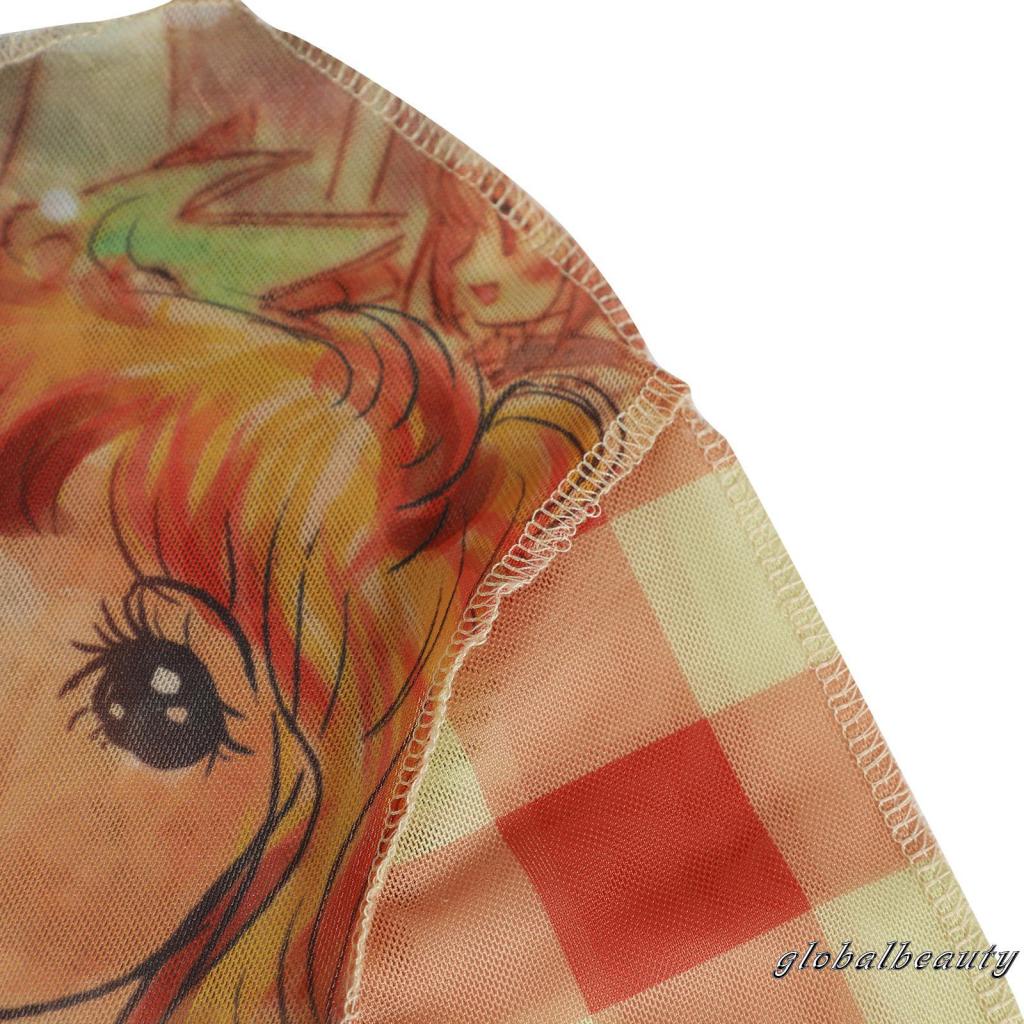 Áo Croptop Tay Dài Cổ Tròn Dáng Ôm In Họa Tiết Hoạt Hình Xinh Xắn Cho Nữ