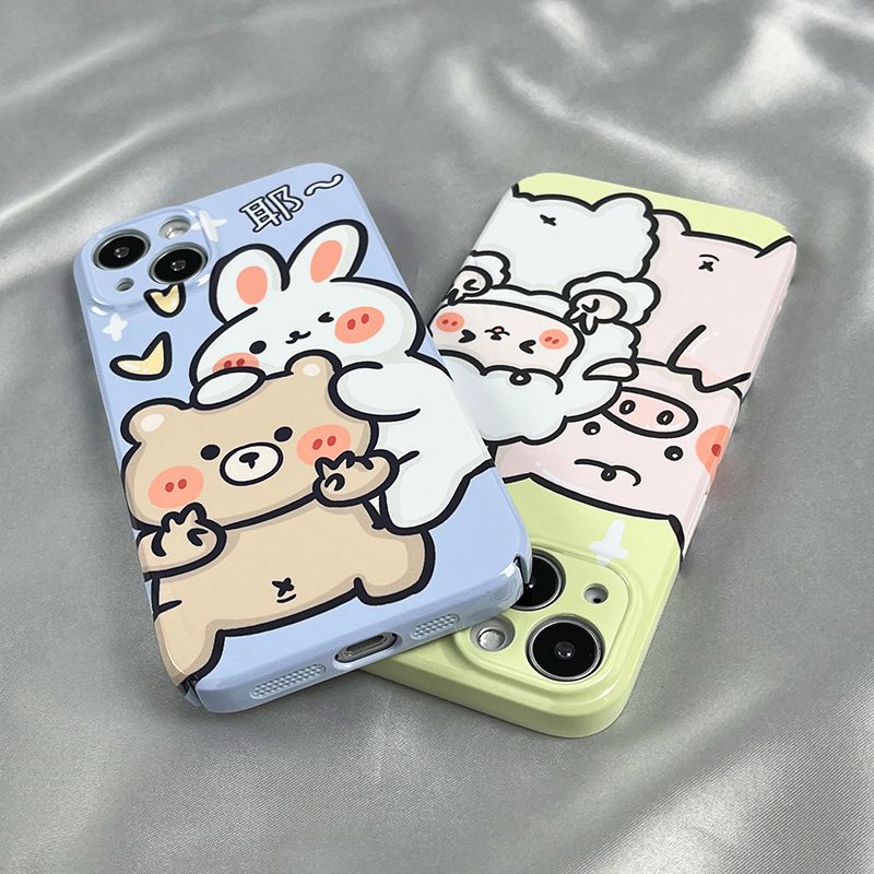 Ốp Điện Thoại Cứng Họa Tiết Thỏ / Gấu Dễ Thương Cho Iphone Xr7 811 13 14Pro xs 12 GTS0