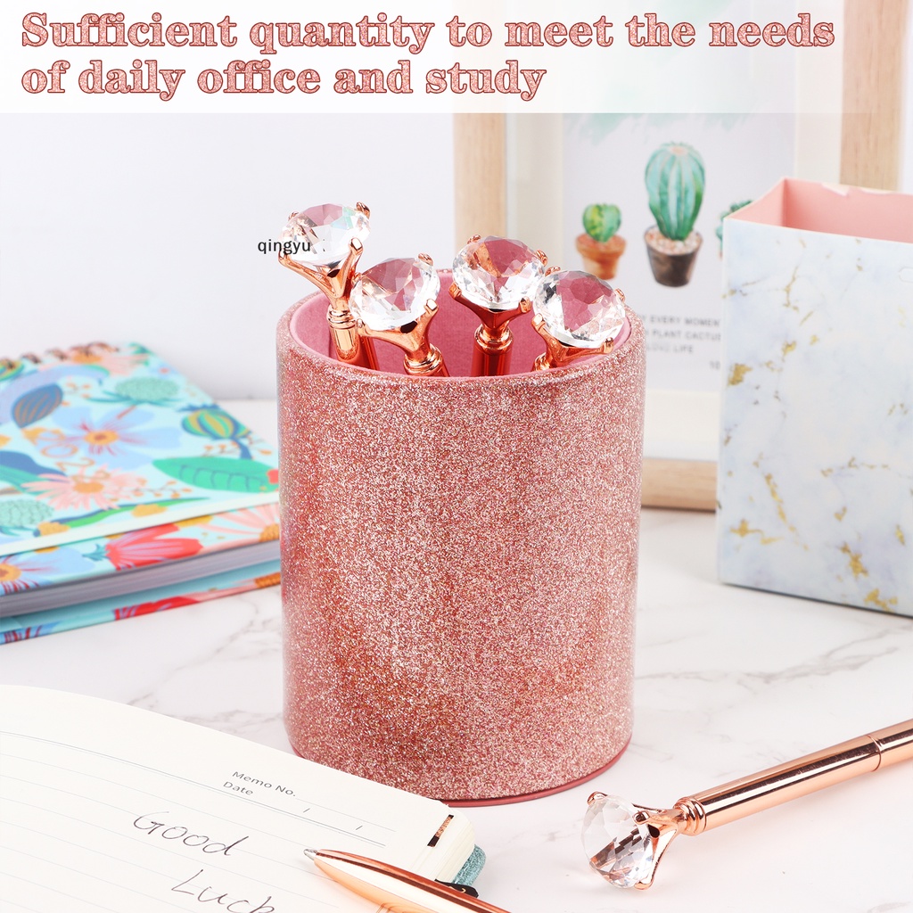 Giá Đỡ Bút + 6 Cốc Đựng Bút Màu Vàng Hồng Lấp Lánh Tiện Dụng Cho Học Sinh / Văn Phòng