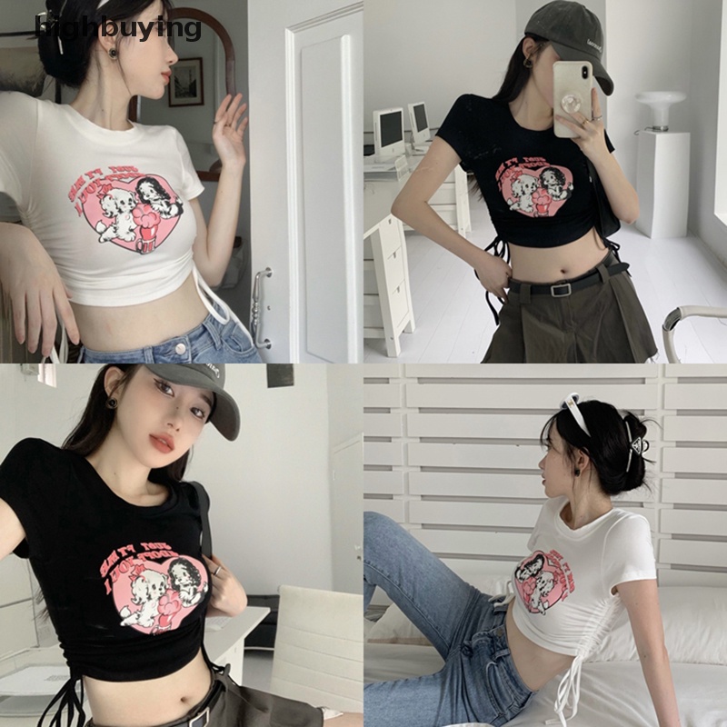 Áo Thun Lửng Ngắn Tay Cổ Tròn In Họa Tiết Thời Trang Dành Cho Nữ