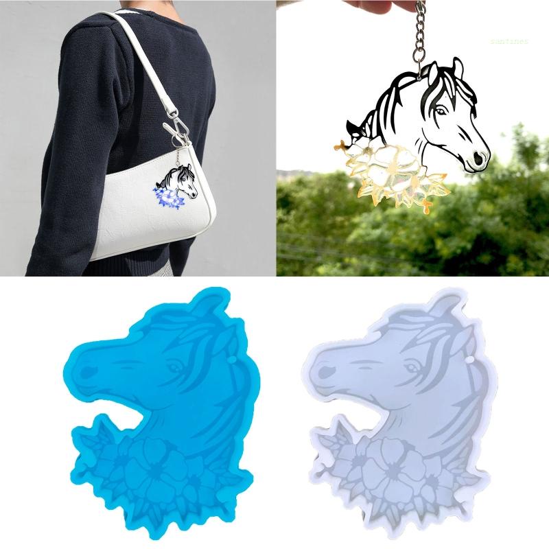 Khuôn Silicon Làm Móc Khóa / Ba Lô / Mặt Dây Chuyền Hình Đầu Ngựa / Hoa Bằng Epoxy Diy