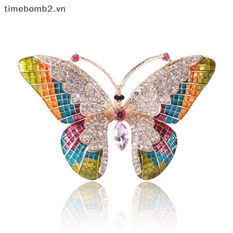 {Timebomb} Trâm Cài Áo Hình Bướm Tráng Men Đính Đá Cho Nữ.
