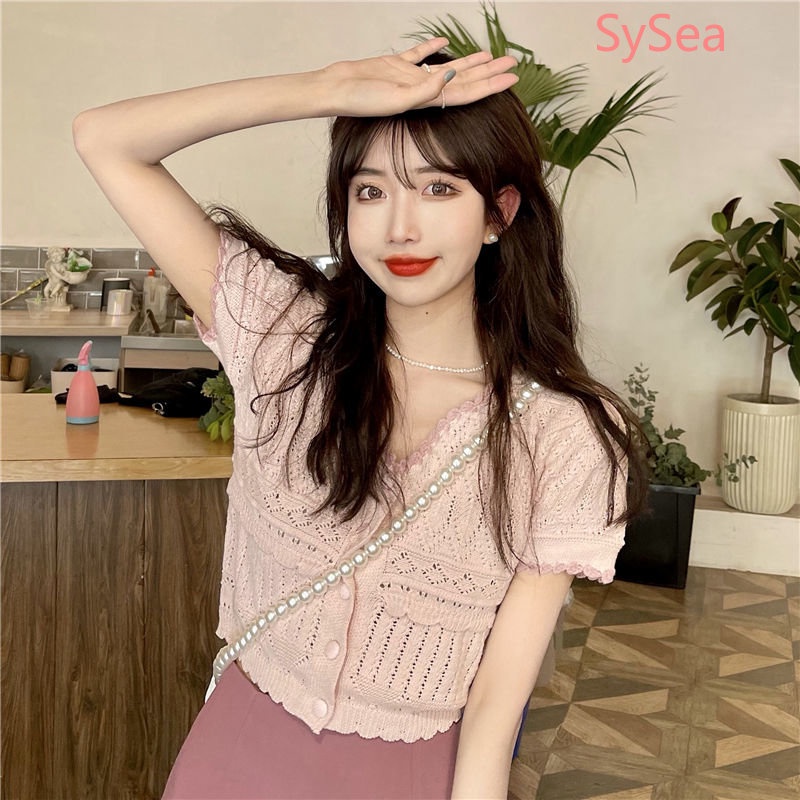 Áo Dệt Kim Dáng Ngắn Thời Trang Mùa Hè Cho Nữ