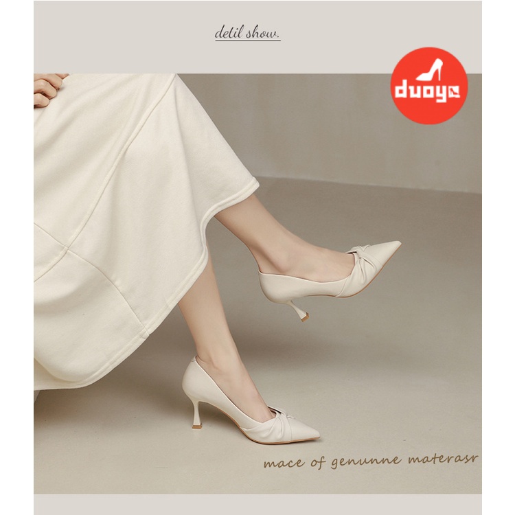 Duoya Factory Thẳng ~  Giày Cao Gót Da Thiết Kế Niche Màu Đen Quyến Rũ Không Mệt Mỏi Cho Nữ