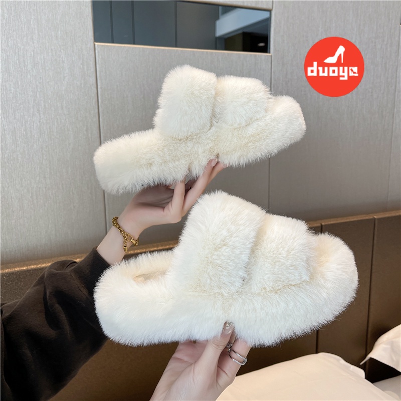 Duoya Dép Bông Cotton Đế Dày Lông Thỏ Phiên Bản Hàn Quốc Thời Trang Xuân Hè & Thu Cao Cấp Cho Nữ  Giao Hàng Nhanh Chóng