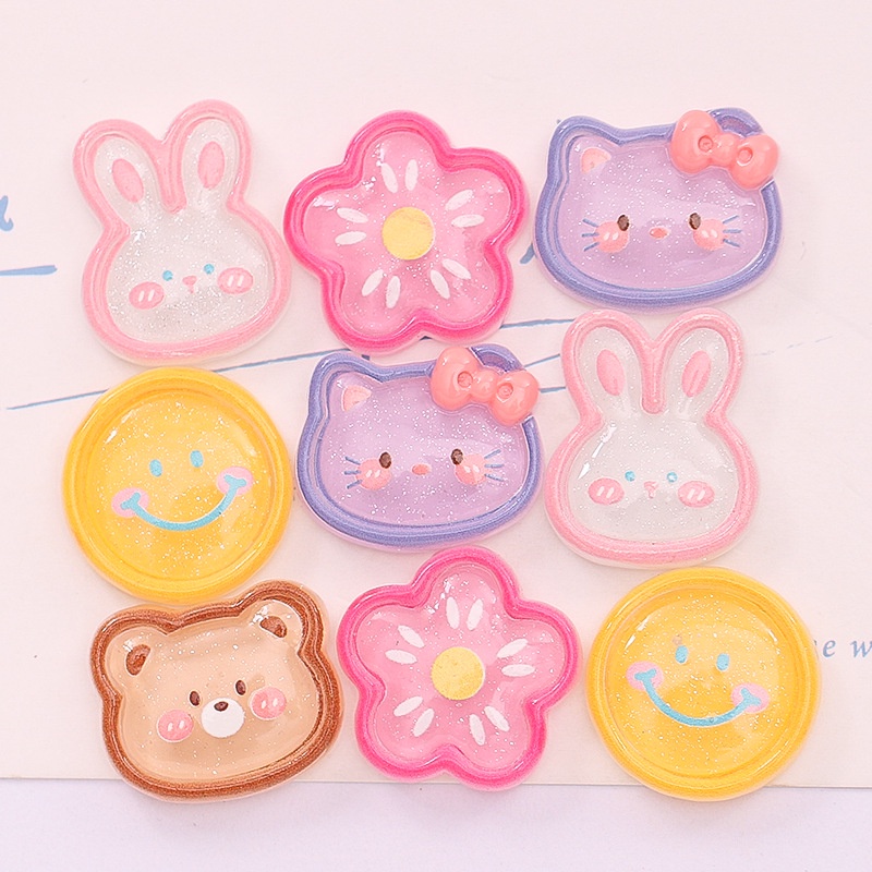 Set 10 Phụ Kiện Trang Sức Hình Thỏ / Gấu Cười / Mặt Cười Trong Suốt Bằng Gel Resin DIY